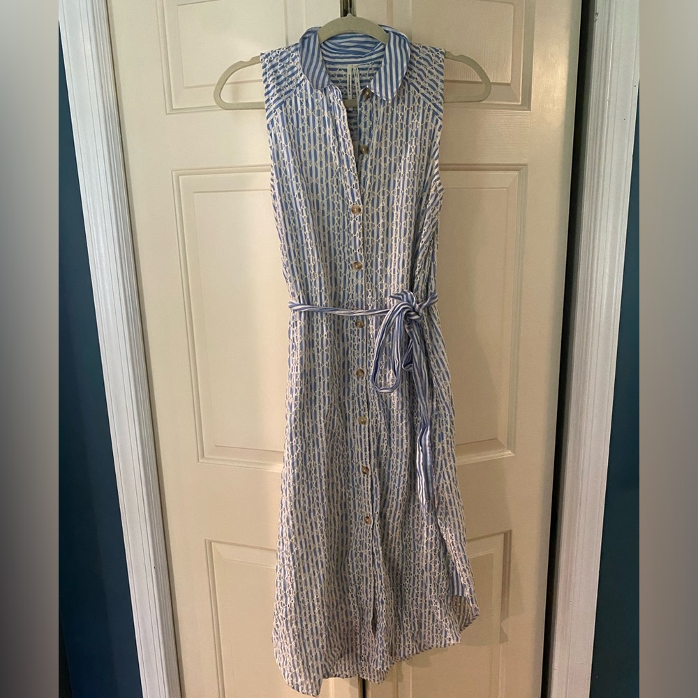 Blue seersucker Anthropologie dress